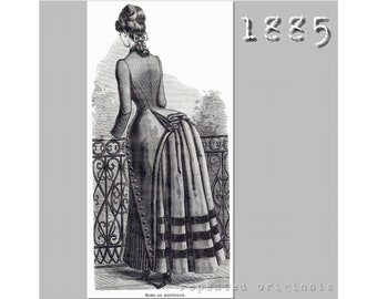 Wool and Striped Velvet  Dress - Bustle  -Victorian Reproduction PDF Pattern - 1880's -  made from original 1885 Harper's Bazar  pattern