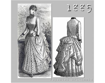 Etamine Dress -  Victorian Reproduction PDF Pattern - 1880's -  made from original 1885 Harper's Bazar  pattern