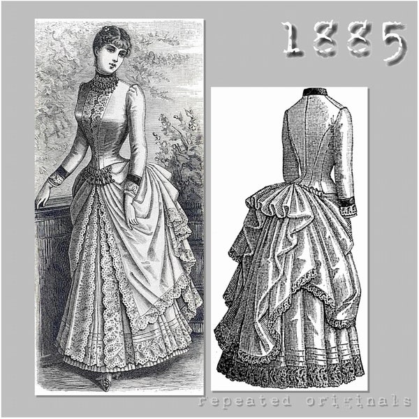 Etamine Dress -  Victorian Reproduction PDF Pattern - 1880's -  made from original 1885 Harper's Bazar  pattern