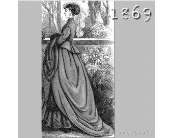 Riding Habit (Bodice, skirt and trowsers) -  Victorian Reproduction PDF Pattern - 1860's - made from original 1869 Harpers Bazar pattern
