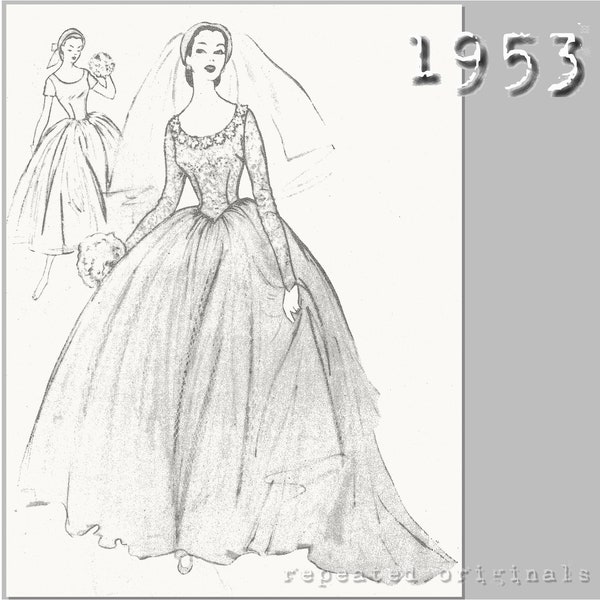 Bridal or Evening Gown (Bust 34in/86cm) - Vintage Reproduction PDF Pattern - 1950's - made from original 1953 McCalls Fashion First Pattern