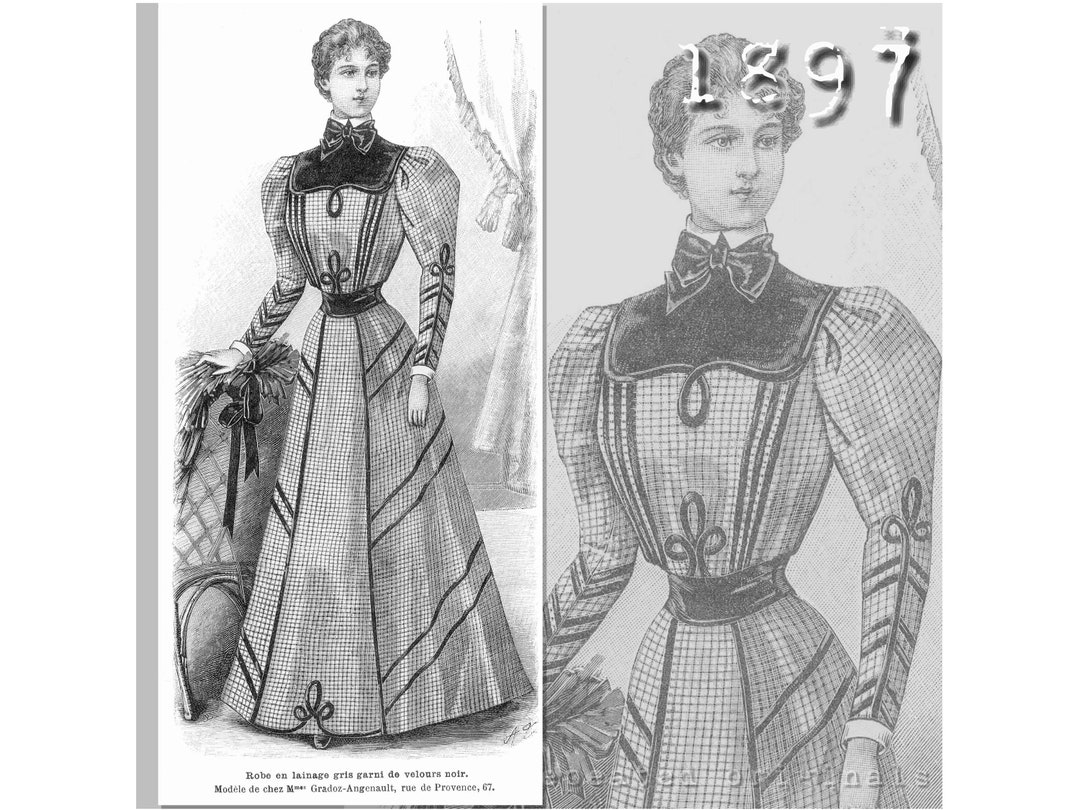 Dress With Velvet Trim Victorian Reproduction PDF Pattern 1890's Made ...