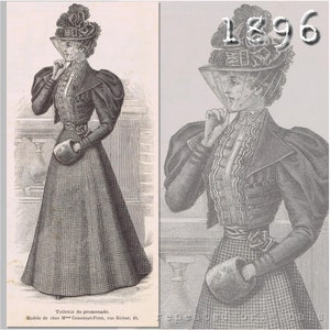Promenade Outfit - Jacket, Bodice and Skirt -Victorian Reproduction PDF Pattern - 1890's- made from original 1896 La Mode Illustree pattern