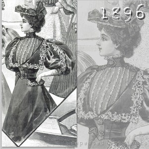 Dress with large lapel - Bodice and Skirt -Victorian Reproduction PDF Pattern - 1890&#39;s- made from original 1896 La Mode Illustree pattern