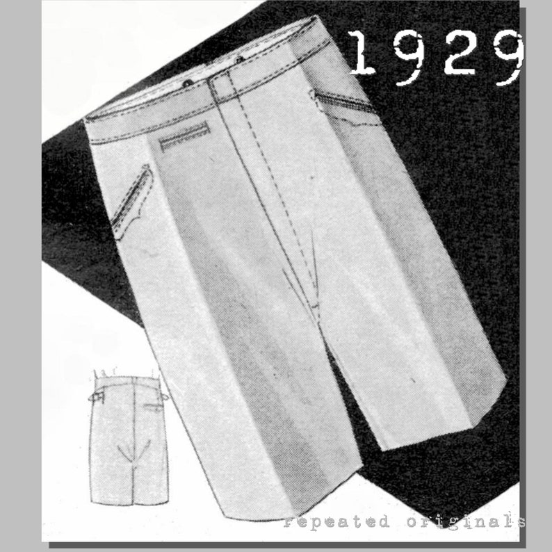 1930s Sewing Patterns- Dresses, Pants, Tops     Mens casual short Trousers - Vintage Reproduction PDF Pattern - 1920s -   made from original 1929 pattern - Waist 110cm  AT vintagedancer.com