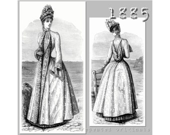 Sea-side or Travelling Cloak - Bustle  - Victorian Reproduction PDF Pattern - 1880's -   made from original 1885 Harper's Bazar  pattern