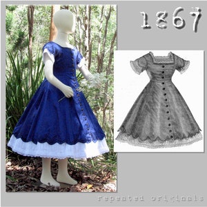 1867 Day Dress for a girl 8 to 10 years old - Victorian Reproduction PDF Pattern - 1860's -  from original Der Bazar pattern