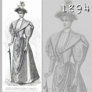 Suit (Skirt, Waistcoat and Jacket) - Victorian Reproduction PDF Pattern - 1890's - made from original 1894 pattern