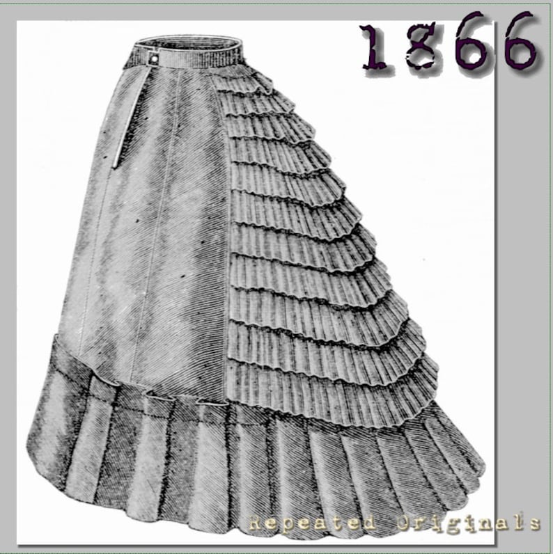 Victorian Skirts | Edwardian Skirts     Crinoline with Tournure Bustle and Flounces - Victorian Reproduction PDF Pattern - 1860s -  made from an original 1866 pattern  AT vintagedancer.com