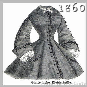 High waist bodice with semi-fitted sleeves - Victorian Reproduction PDF Pattern - 1860&#39;s -  made from original 1860 pattern