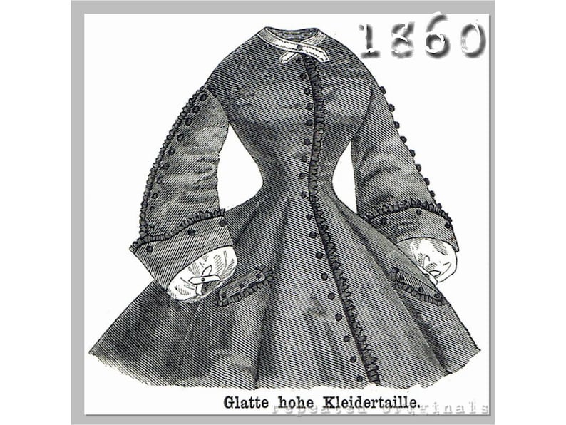 1860s Guide to Victorian Civil War Costumes on a Budget     High waist bodice with semi-fitted sleeves - Victorian Reproduction PDF Pattern - 1860s -  made from original 1860 pattern  AT vintagedancer.com