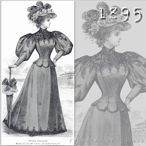 Autumn Dress - 37"/94 cm Bust -  Victorian Reproduction PDF Pattern - 1890's -  made from original 1895 La Mode Illustree  pattern