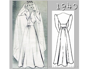 Wedding Dress or Elegant Afternoon Dress - Vintage Reproduction PDF Pattern - 1940's -  made from original 1940 Pattern
