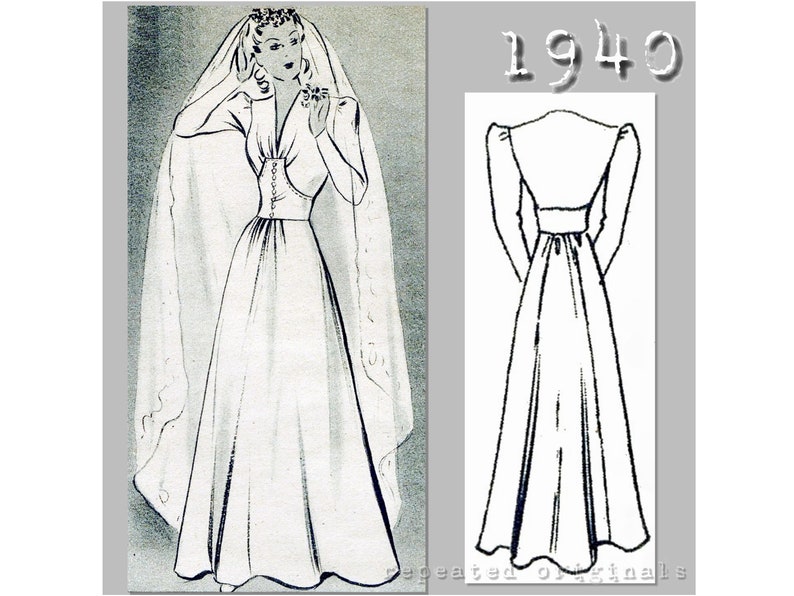 Vintage Style Wedding Dresses, Vintage Inspired Wedding Gowns     Wedding Dress or Elegant Afternoon Dress - Vintage Reproduction PDF Pattern - 1940s -  made from original 1940 Pattern  AT vintagedancer.com