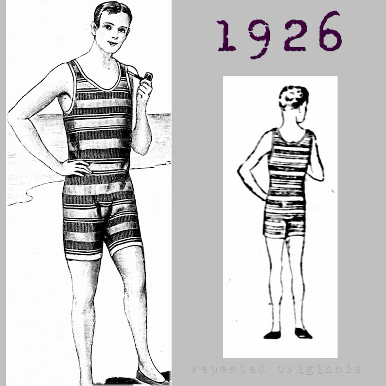 1920s Men’s Sewing Patterns Gentlemans Swimming Costume Bathers Neck to Knee Cossie - Vintage Reproduction PDF Pattern - 1920s - made from original 1926 pattern $12.10 AT vintagedancer.com