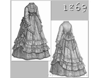 Walking Dress -  Victorian Reproduction PDF Pattern - 1860's - made from original 1869 Harpers Bazar pattern