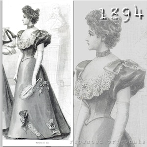 Satin Ball Gown -  Victorian Reproduction PDF Pattern - 1890's - made from original 1894 pattern