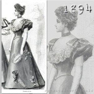 Satin Ball Gown -  Victorian Reproduction PDF Pattern - 1890&#39;s - made from original 1894 pattern