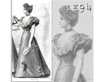 Satin Ball Gown -  Victorian Reproduction PDF Pattern - 1890's - made from original 1894 pattern