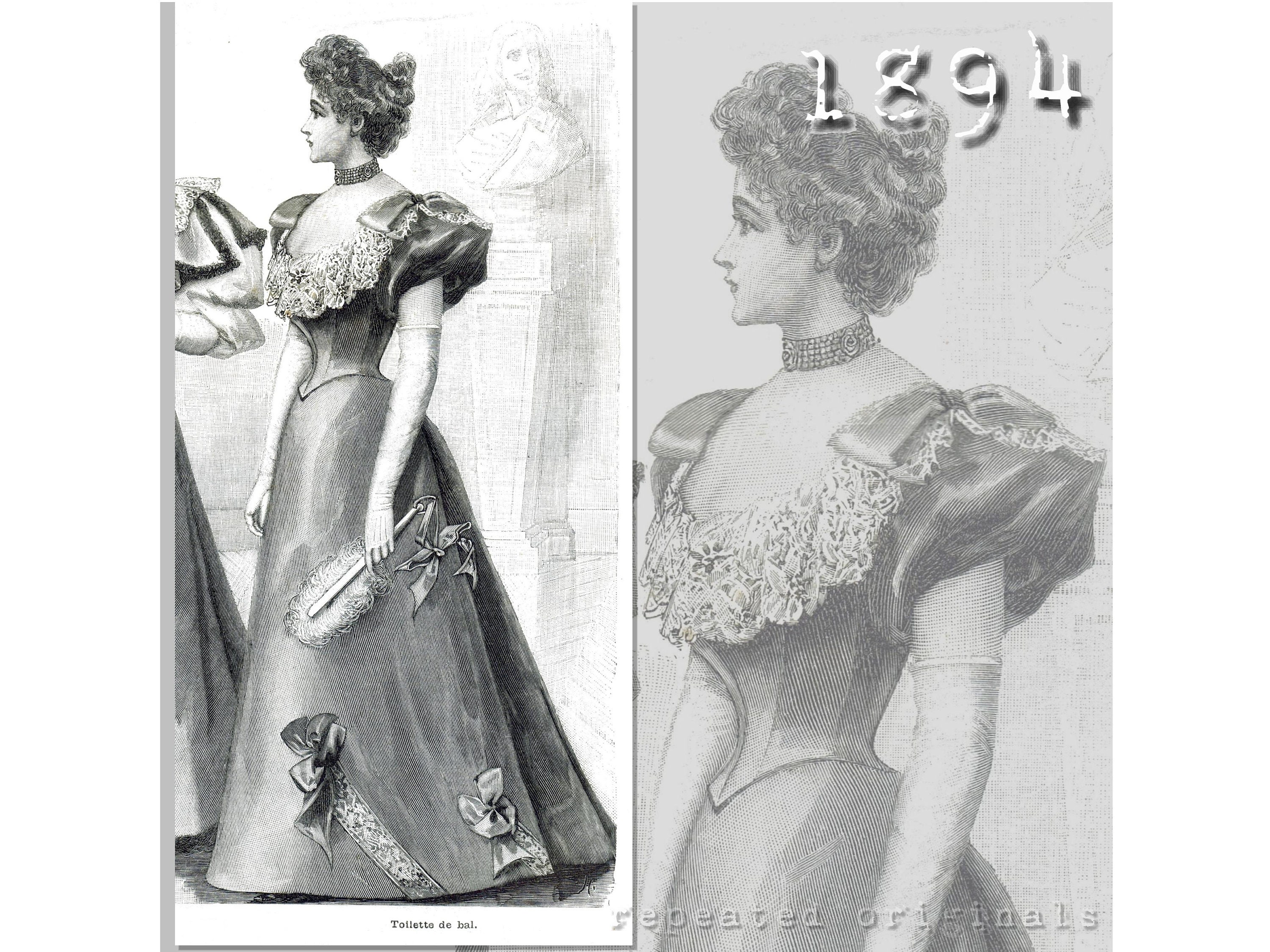 dresses 1890s women's fashion PRINTED PATTERN- 1890s Victorian Dressing Gown- Tea Gown- Wrapper- Bus –  Wearing History