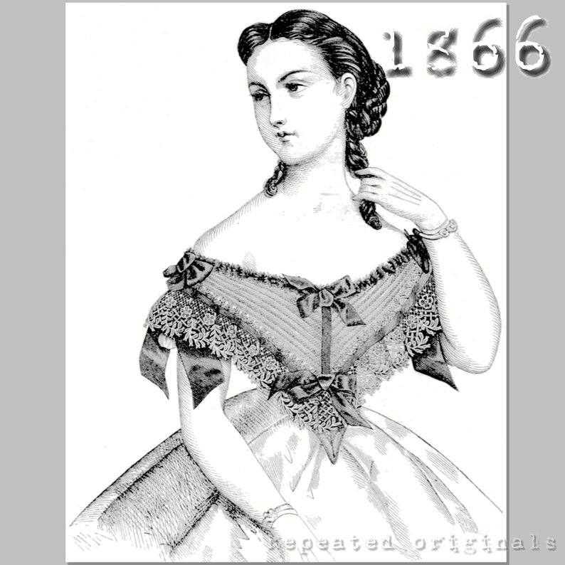 Victorian Ballgown, Evening Dress     Bertha  - Victorian Reproduction PDF Pattern - 1860s - made from original 1866 La Mode Illustree  pattern  AT vintagedancer.com