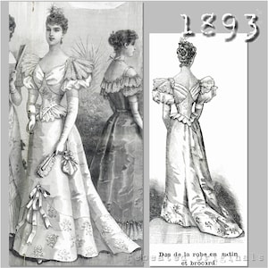 Baljurk van satijn, damast en crêpe - Victoriaanse reproductie pdf-patroon - jaren 1890 - gemaakt van origineel La Mode Illustrée-patroon uit 1893