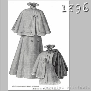 Coat with Cape -  Victorian Reproduction PDF Pattern - 1890's - made from original 1896 La Mode Illustrée pattern