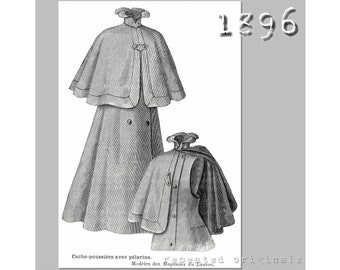 Coat with Cape -  Victorian Reproduction PDF Pattern - 1890's - made from original 1896 La Mode Illustrée pattern