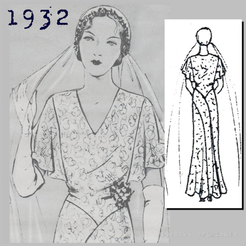 1930s Style Wedding Dresses | Art Deco Wedding Dress     Wedding Dress (36 Bust) - Vintage Reproduction PDF Pattern - 1930s -  made from original 1932 Pattern (similar to La Mode Illustree)  AT vintagedancer.com