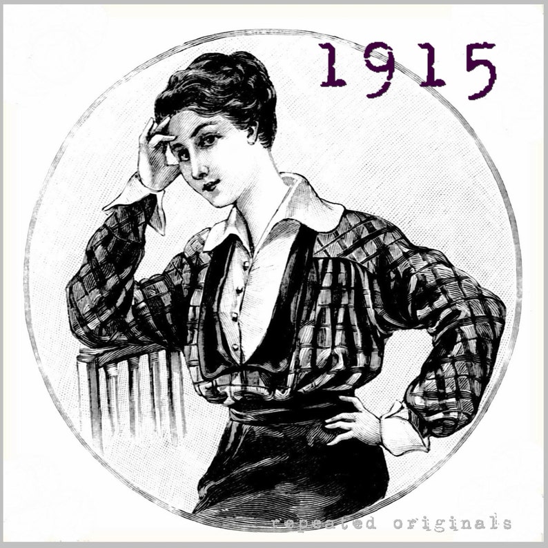 WW1, 1914-1919 Sewing Patterns     Simple Blouse - 98cm Bust - Vintage Reproduction PDF Pattern - Made from an original 1915 La Mode Illustree pattern  AT vintagedancer.com