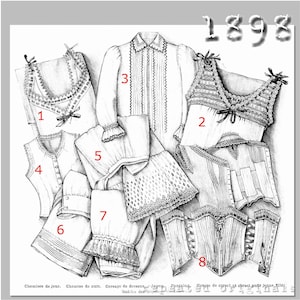 Chemises, Nightshirt, Corset Cover, Petticoat, Drawers and Corset - Vintage Reproduction PDF Pattern- 1890s- made from original 1898 Pattern