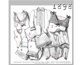 Chemises, Nightshirt, Corset Cover, Petticoat, Drawers and Corset - Vintage Reproduction PDF Pattern- 1890s- made from original 1898 Pattern