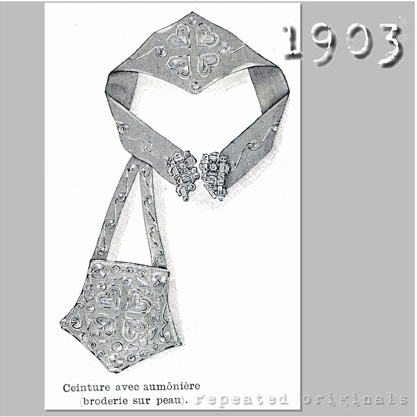 Belt with Purse (Embroidered on Chamois Leather) - Edwardian Reproduction PDF Sewing Pattern - from an original 1903 La Mode Illustree