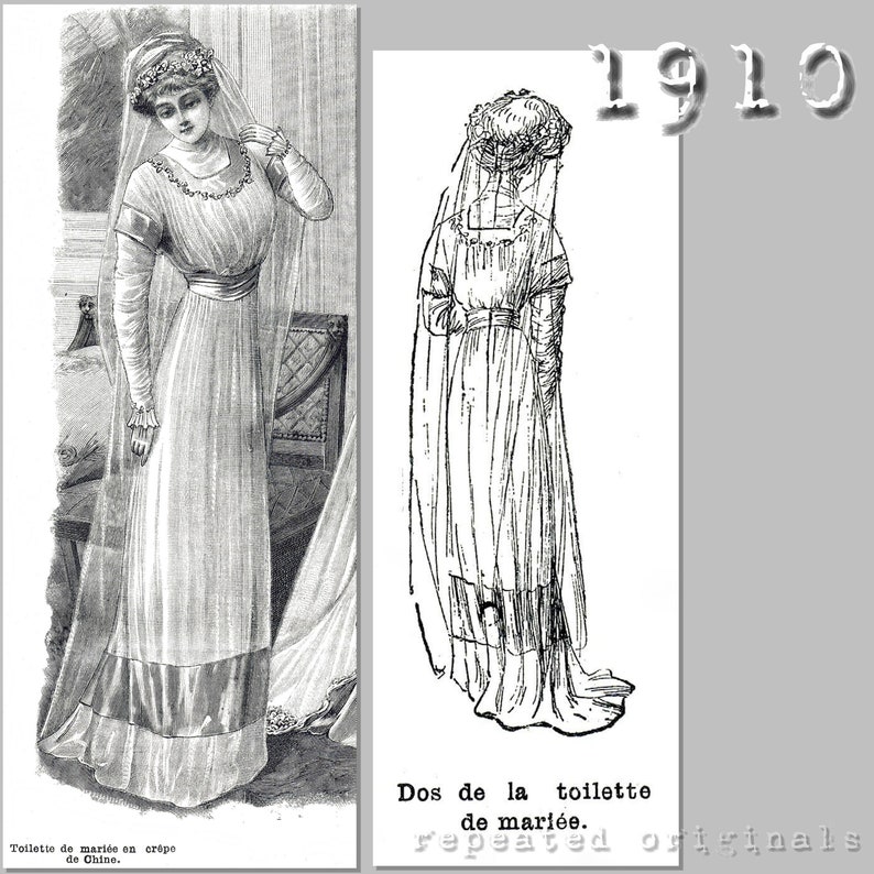 Titanic Fashion – 1st Class Women’s Clothing Wedding Dress (90cm bust) - Edwardian Reproduction PDF Pattern - 1910s - made from original 1910 La Mode Illustrée Pattern $13.87 AT vintagedancer.com