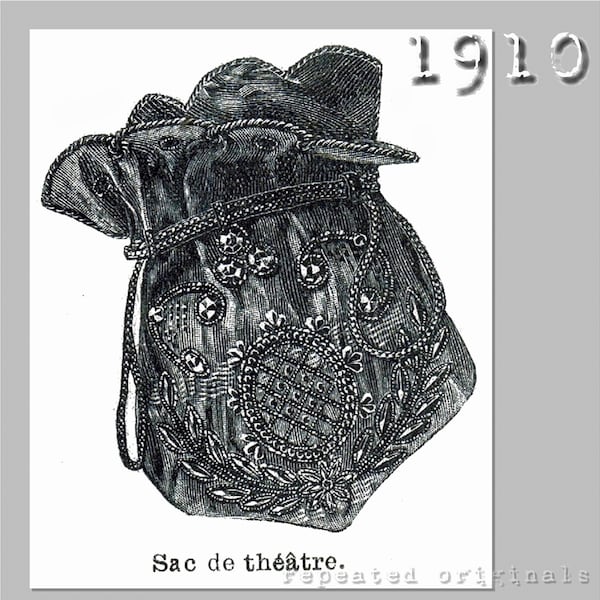 Beaded Theatre Bag - Vintage Reproduction PDF Pattern - 1910's -  made from original 1910 Pattern