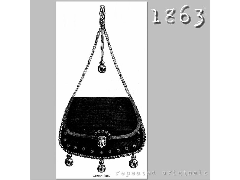 Vintage Handbags, Purses, Bags *New*     Purse  - Victorian Reproduction PDF Pattern - 1860s - made from original 1863 La Mode Illustrée pattern  AT vintagedancer.com