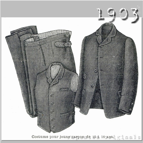 Costume pour jeune homme de 15 à 16 ans - Reproduction vintage du modèle PDF - des années 1900 - fabriqué à partir du modèle original de La Mode Illustrée de 1903