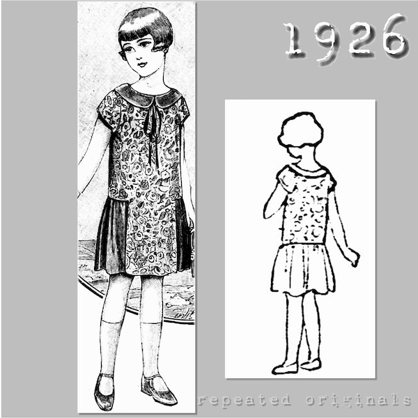 Dress for a girl aged 6-8 - Vintage Reproduction PDF Pattern - 1920's -  made from original 1926 pattern