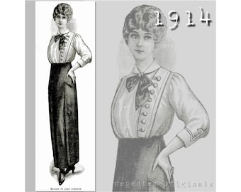 Eenvoudige blouse - Vintage reproductie PDF-patroon - jaren 1910 - gemaakt van het originele La Mode Illustree-patroon uit 1914