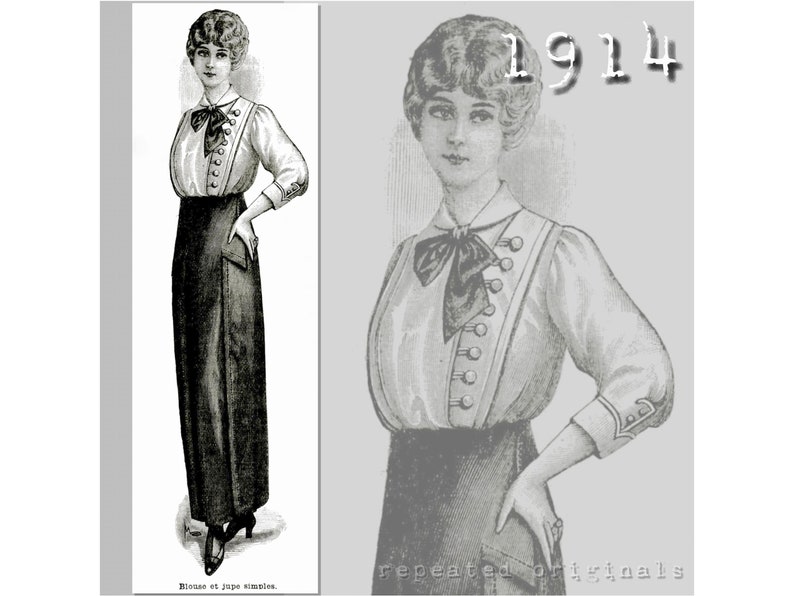 Edwardian Blouses |  Lace Blouses, Sweaters, Vests     Simple blouse  -  Vintage Reproduction PDF Pattern - 1910s - made from original 1914 La Mode Illustree Pattern  AT vintagedancer.com