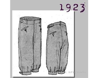 Men's Sports Knickerbockers or Plus Fours - Vintage Reproduction PDF Pattern - 1920's -   made from original 1923 pattern - Waist 100cm