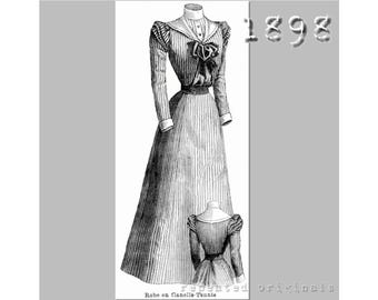 Tennis Dress of striped flannel -37" Bust- Victorian Reproduction PDF Pattern - 1890's - made from original 1898 La Mode Illustree  pattern