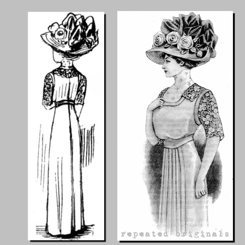 Easy DIY Edwardian Titanic Costumes 1910-1915 1910 Summer Dress- Edwardian Reproduction PDF Pattern - 1910s - made from original 1910 La Mode Illustree Pattern $11.56 AT vintagedancer.com