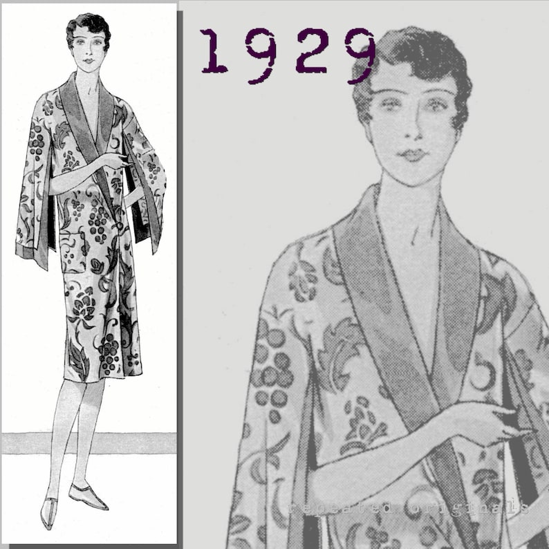 Vintage Nightgowns, Pajamas, Baby Dolls, Peignoirs Sets Ladys Bathing Robe-Shawl Collar and Wing Sleeves - Bust 96cm -Vintage Reproduction PDF Pattern - 1920s - made from original 1929 pattern $6.09 AT vintagedancer.com