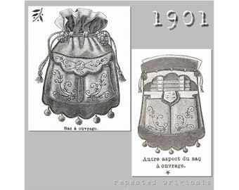 Work Bag-  Edwardian Reproduction PDF Pattern - 1900's - made from original 1901 La Mode Illustree Pattern