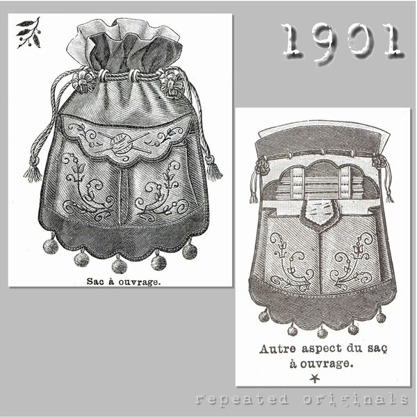 Work Bag-  Edwardian Reproduction PDF Pattern - 1900's - made from original 1901 La Mode Illustree Pattern