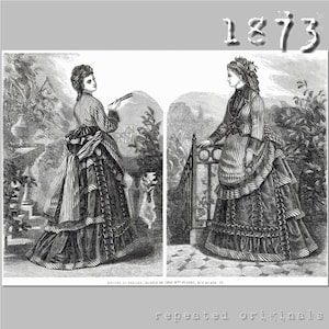 Sukienka - Wzór PDF na reprodukcję wiktoriańską - 1873 - wykonana na podstawie oryginalnego wzoru z 1873 r.