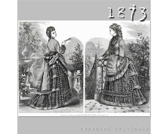 Dress -  Victorian Reproduction PDF Pattern - 1873's - made from original 1873 pattern
