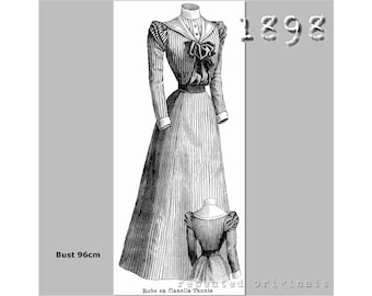 Tennis Dress of striped flannel -37" Bust- Victorian Reproduction PDF Pattern - 1890's - made from original 1898 La Mode Illustree  pattern