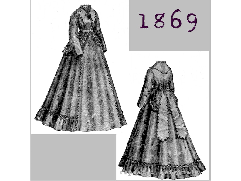 1840s-1850s-1860s Victorian Sewing Patterns     Walking Dress -  Victorian Reproduction PDF Pattern - 1860s - made from original 1869 Harpers Bazar pattern  AT vintagedancer.com